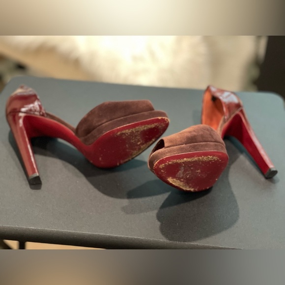 SERGIO ROSSI Leather and Suede Peep Toe Heels - Picture 7 of 7